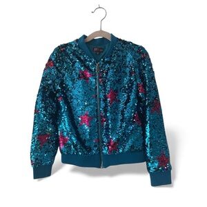 Nickelodeon Jojo’s Closet Sequin Bomber Zip Up Jacket with Stars sz 6/6X